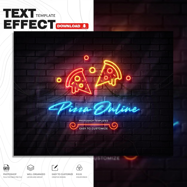 Neon Text Effect PSD Template