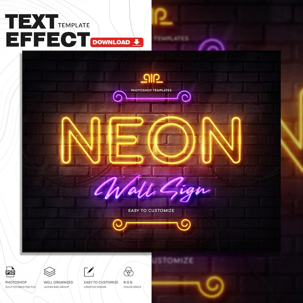 Neon Text Effect PSD Template