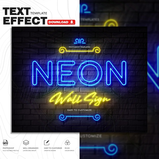 Neon Text Effect PSD Template