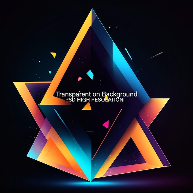 PSD neon triangles and circles in a futuristic graphic style top view on transparent background