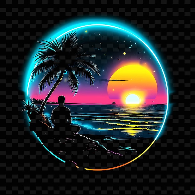 Neon Tropical Effect With a Candidate at a Beach Scene Lands Neon Line Art Landscape Background