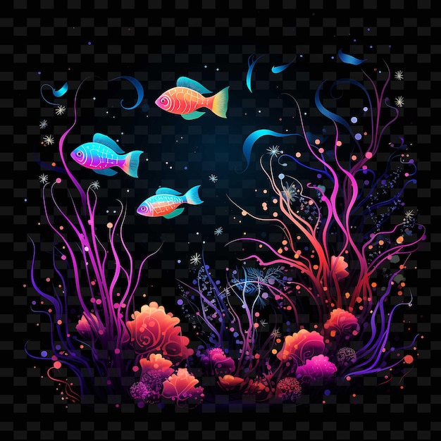 Neon Underwater Worldunderwater Linesmarine Creaturesaquatic PNG Y2K Shapes Transparent Light Arts