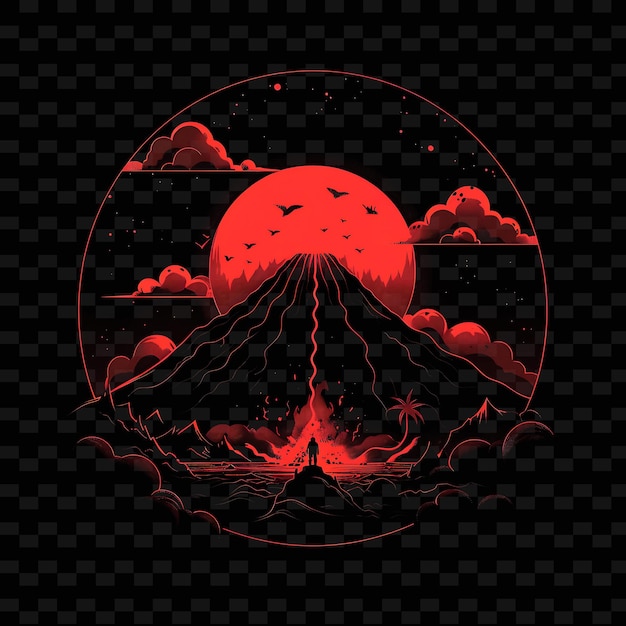 Neon Volcano Effect With a Candidate at a Volcano Scene Land Neon Line Art Landscape Background