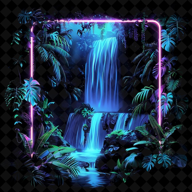 PSD neon waterfall oasis arcane frame with cascading waterfalls neon color frame y2k art collection