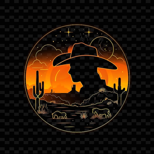 Neon Western Effect With a Candidate at a Cowboy Scene Lands Neon Line Art Landscape Background