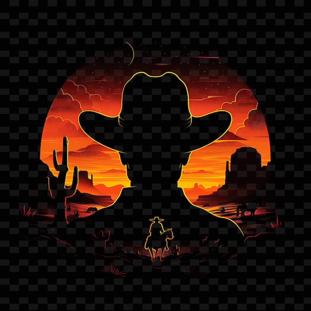 Neon Western Effect With a Candidate at a Cowboy Scene Lands Neon Line Art Landscape Background