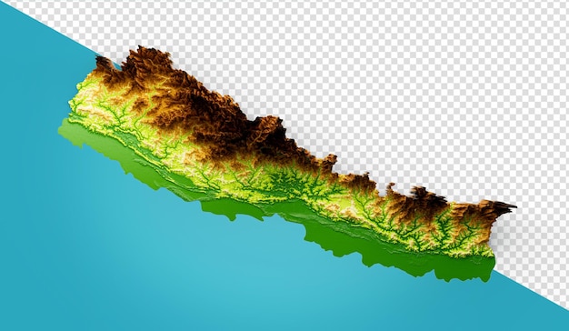 Nepal Map shaded relief map 3D Illustration