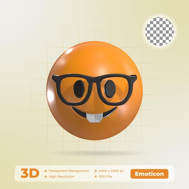 Nerd Face Wearing A Glasses 3D Emoticon Icon