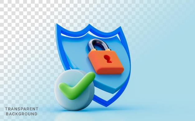 network security shield checkmark protection Cyber lock password Guard network safety 3d render