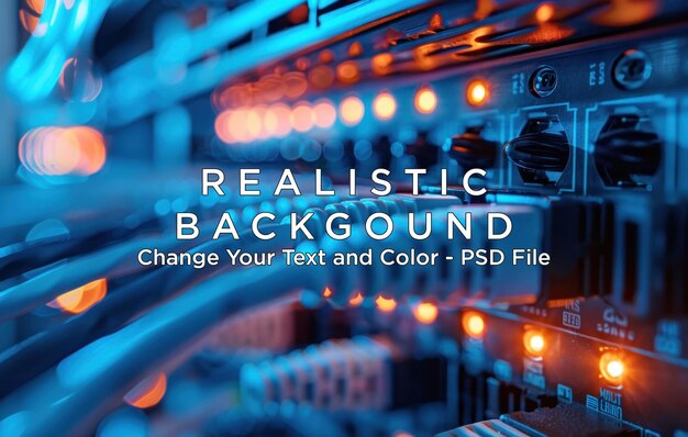 PSD network server with glowing lights and cables