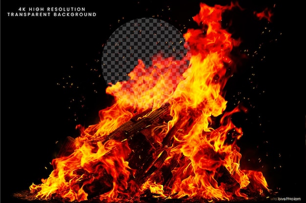 Neutral Bonfire effect and fire flame with fire spark transparent background