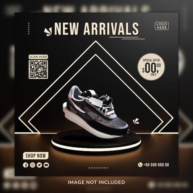 New arrival shoes sosial media post and web banner template with 3D background