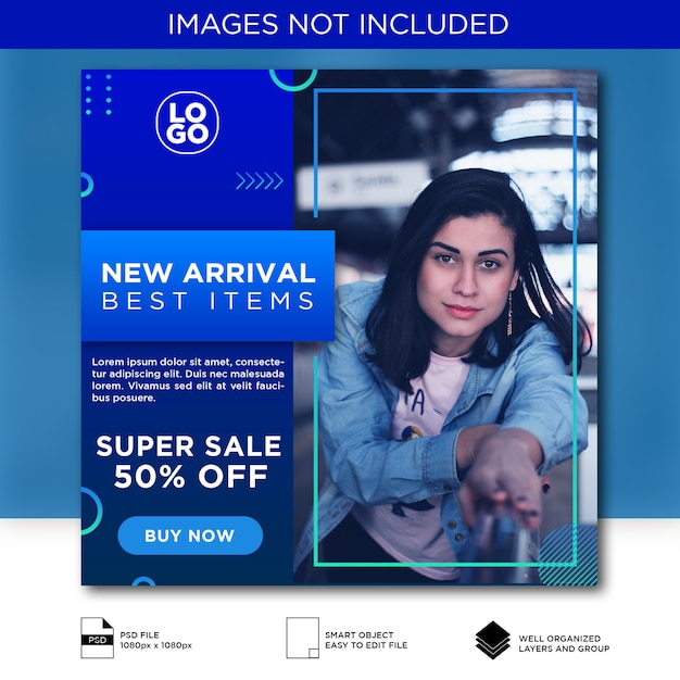 New arrival super sale offer banner template with square size