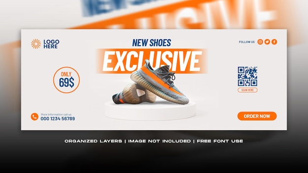 PSD new collection shoes exclusive social media facebook cover page banner template