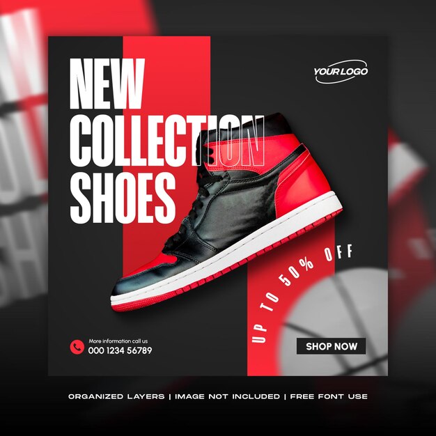 PSD new collection shoes social media instagram feed post web banner template