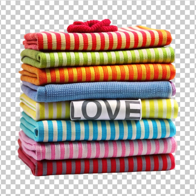 PSD new colored clothing stacked isolated on white background