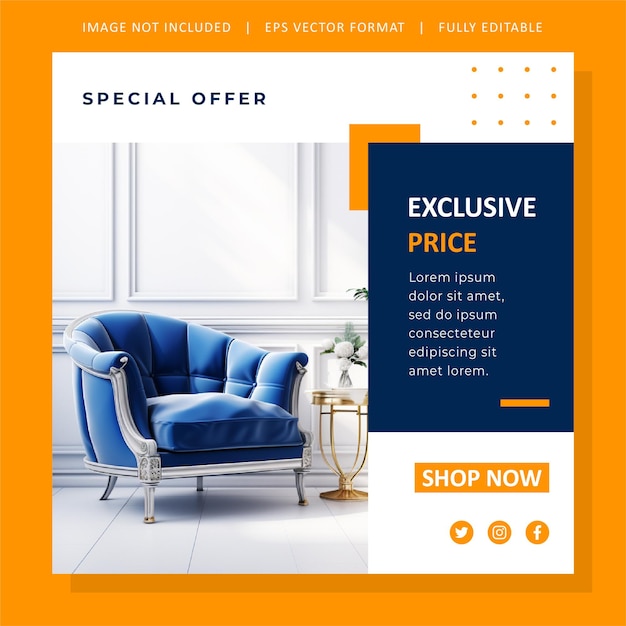 New Furniture Home Decoration social media banner post and Square Flyer design template