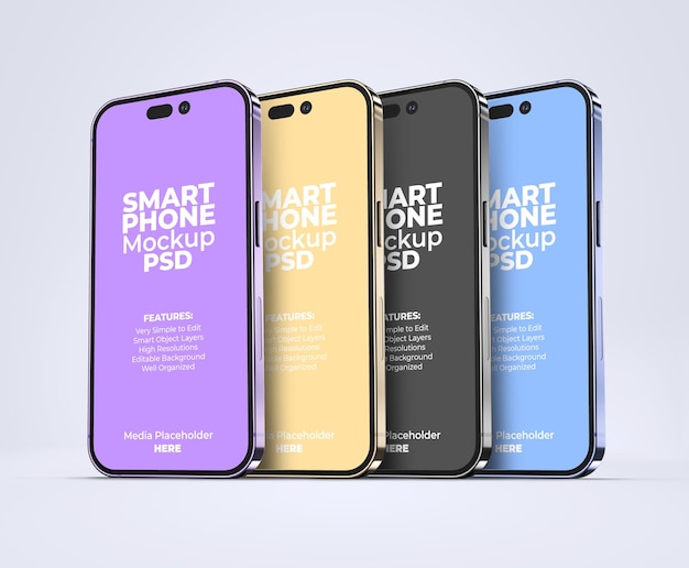 New iphone 14 pro 3D smartphone screen mockup template with editable background