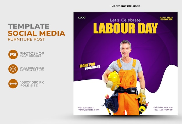 new labour day social media post design template 2023