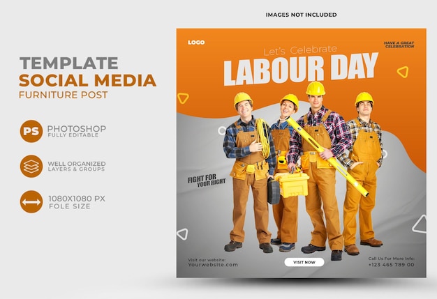 new labour day social media post design template 2023