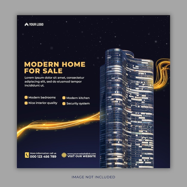 New modern building architecture home for sale real estate instagram post banner design template