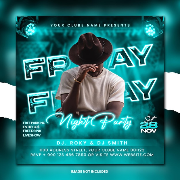 New PSD night club dj party post social media template