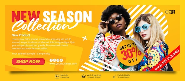 PSD new season fashion sale new collection for promo social media post facebook cover banner template