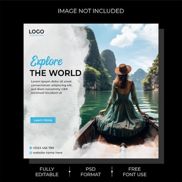 New Tour and travel business instagram post or social media post web banner template