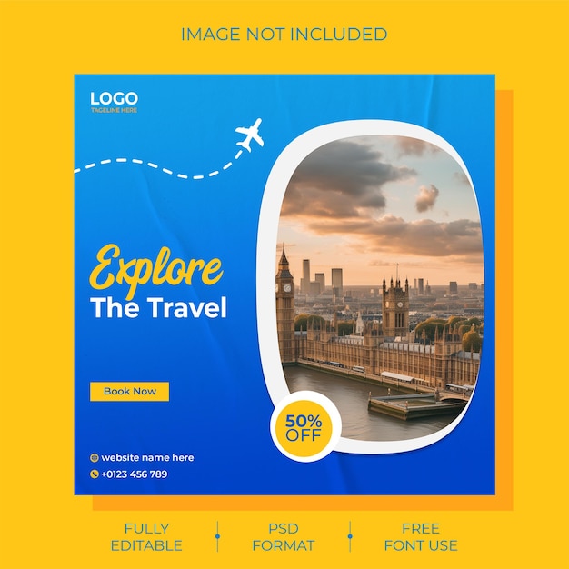 New Tour and travel business instagram post or social media post web banner template