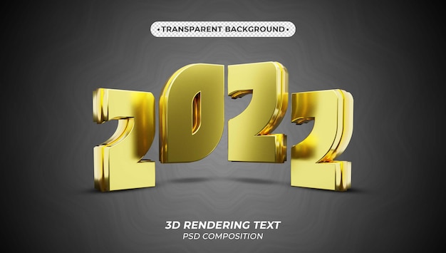 new year 2022 3d rendering gold text