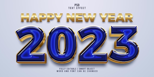 New year 2023 luxury blue gold psd text effect template