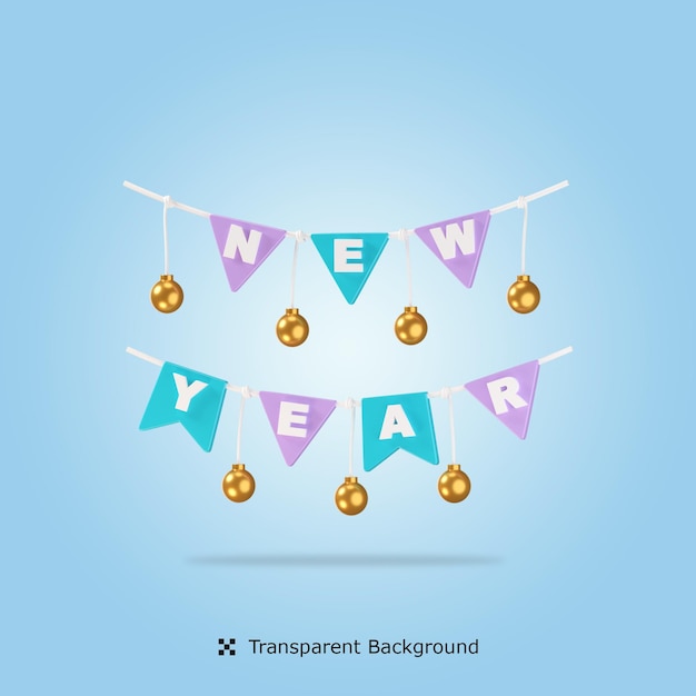 New Year Bunting 3d icon illustration