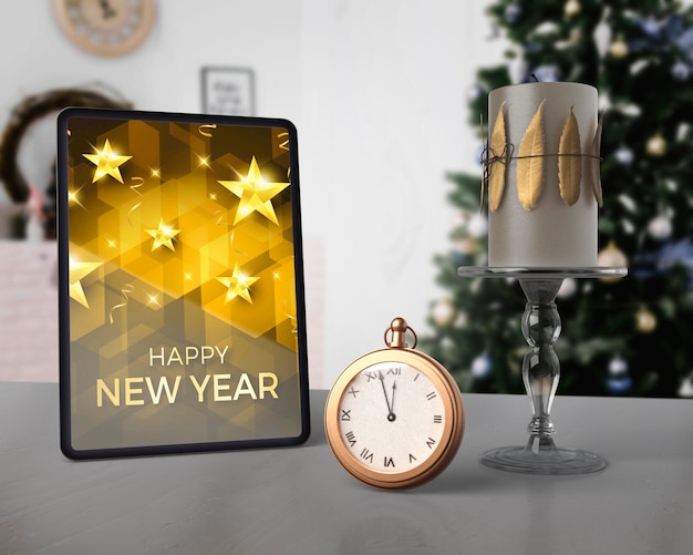 New year message on tablet mock-up