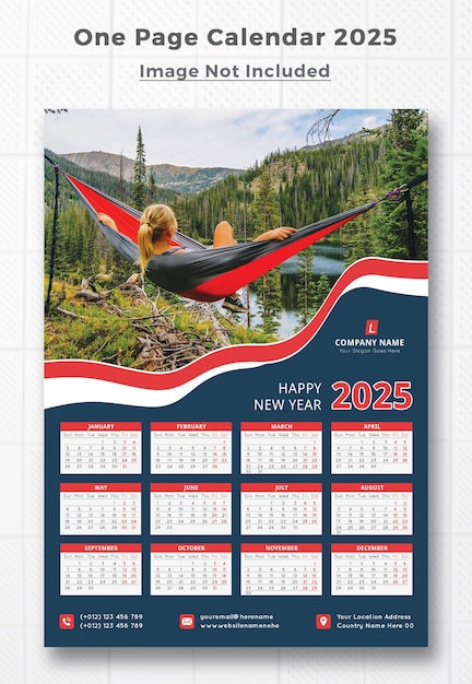 PSD new year one page wall calendar 2025