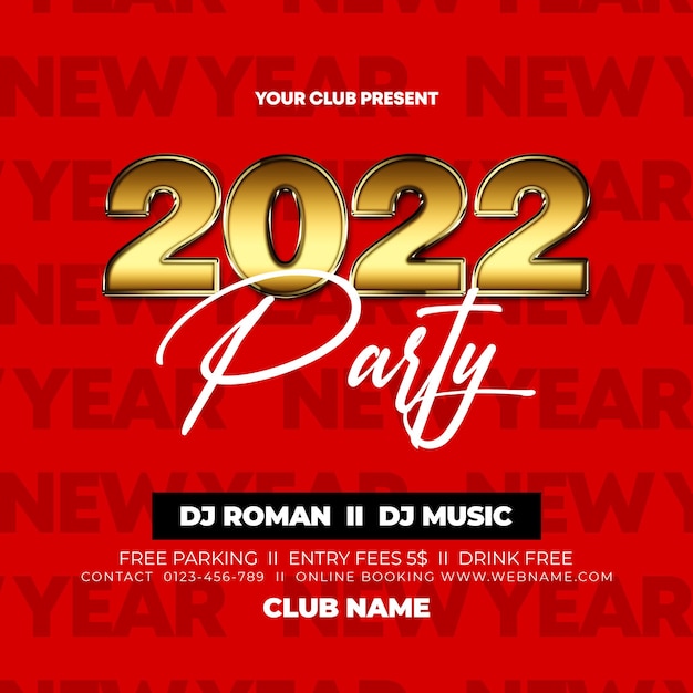 New Year Party 2022  Celebration Flyer Social Media Template PSD Banner