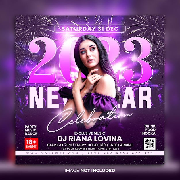 New year party flyer social media template