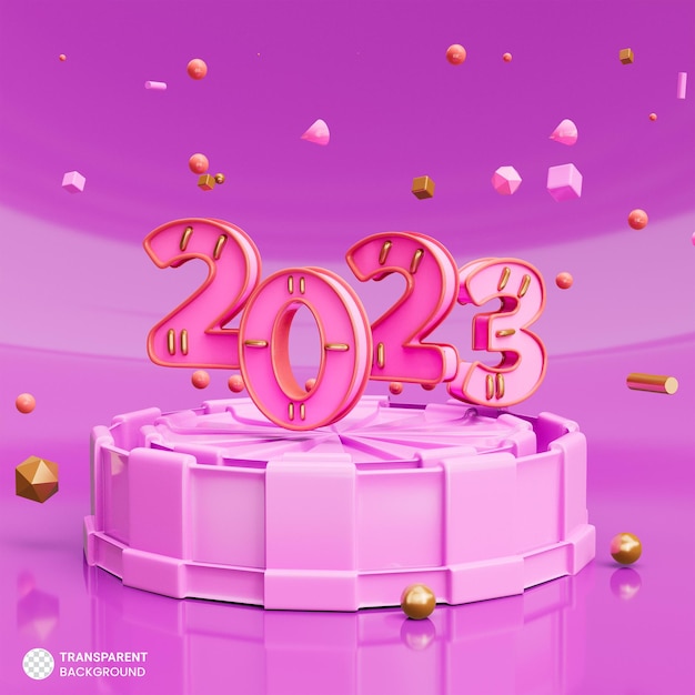 New years 2023 3d illustration of happy new year podium display