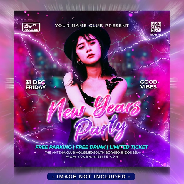 new years night party event flyer or social media post