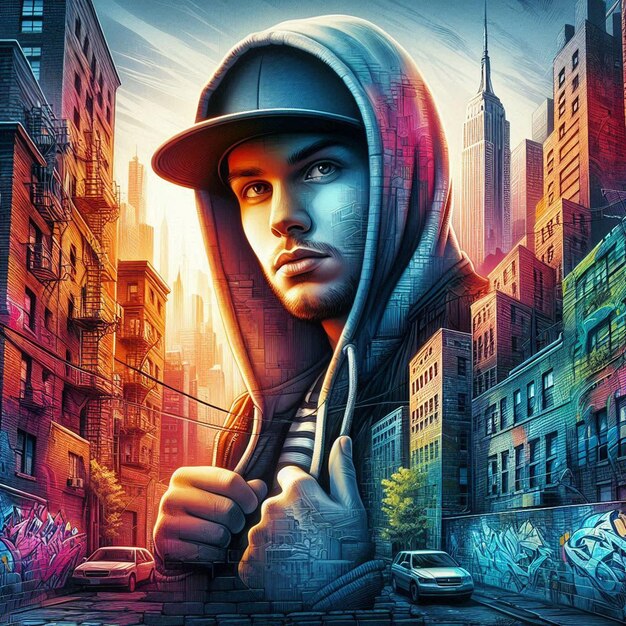 PSD new york city native street graffitti wall social media avatar template backdrop mockup