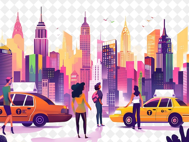 PSD new york city with characters having a rooftop party design people life style flat illustration