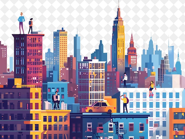 PSD new york city with characters having a rooftop party design people life style flat illustration