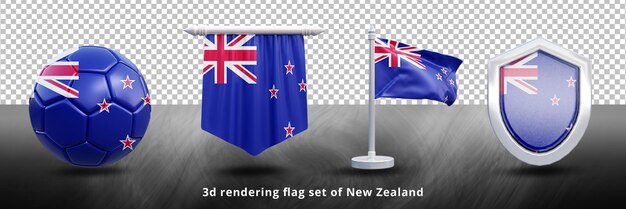 PSD new zealand national flag set illustration or 3d realistic new zealand waving country flag set icon