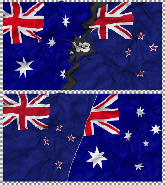 PSD new zealand vs australia half combined flag cloth bump texture 3d rendering