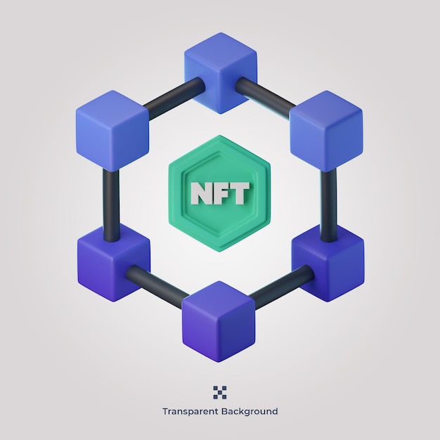 Nft blockchain 3d icon illustration