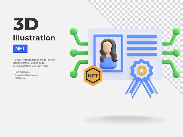 NFT digital certificate of authenticity icon 3d illustration