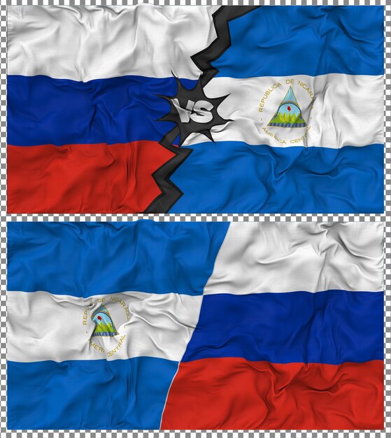 Nicaragua vs Russia Half Combined Flag Cloth Bump Texture 3D Rendering