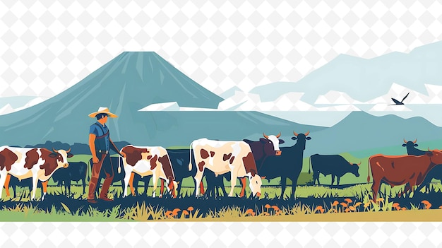 Nicaraguan Cattle Ranchers Tending to Their Herd Design Is R Illustration Cutural Landscape View