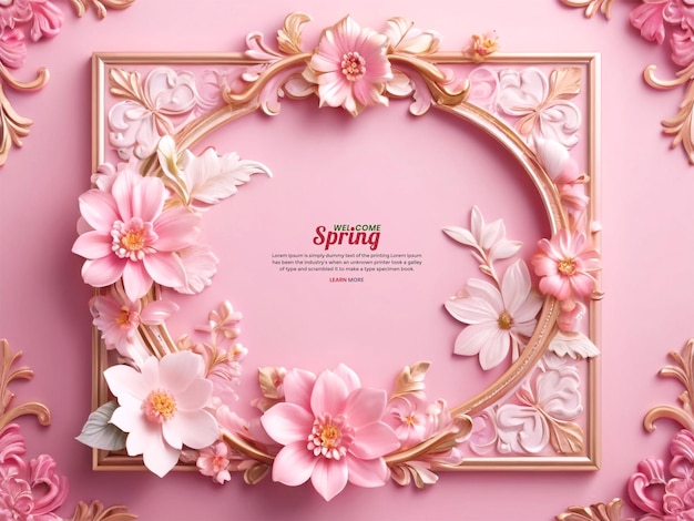 Nice Anise magnolia flowers and 3d frame with pink color Background Template