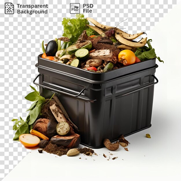 nice fruit and vegetables in a trash can on a white background