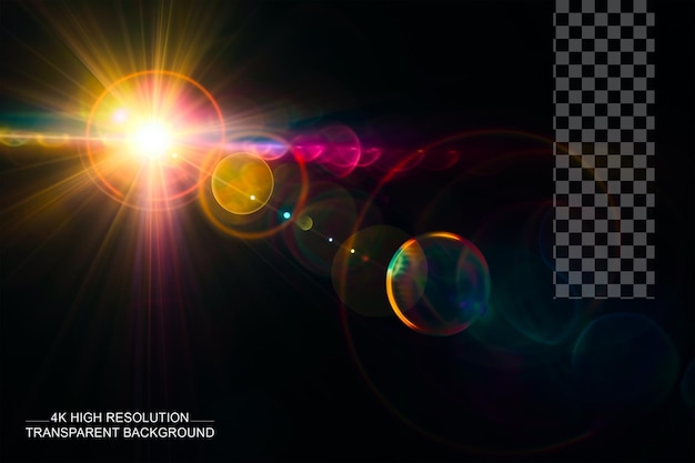 A nice lens flare with colorful glowing effect on a transparent background